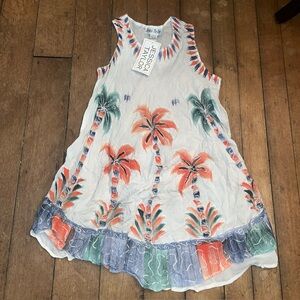 Jessica Taylor Tank Top Dress Floral Bohemian One Size Beach White Colorful